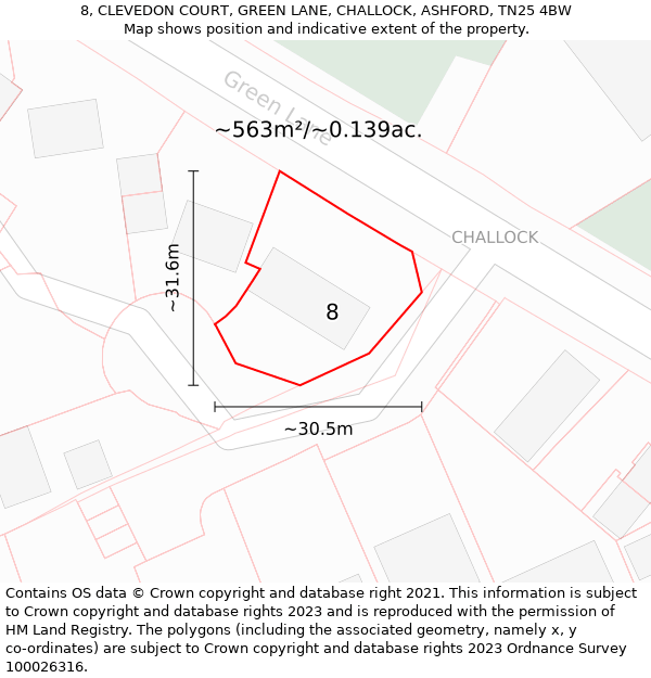 8, CLEVEDON COURT, GREEN LANE, CHALLOCK, ASHFORD, TN25 4BW: Plot and title map