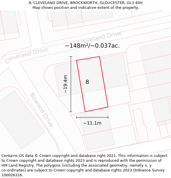 8, CLEVELAND DRIVE, BROCKWORTH, GLOUCESTER, GL3 4SH: Plot and title map