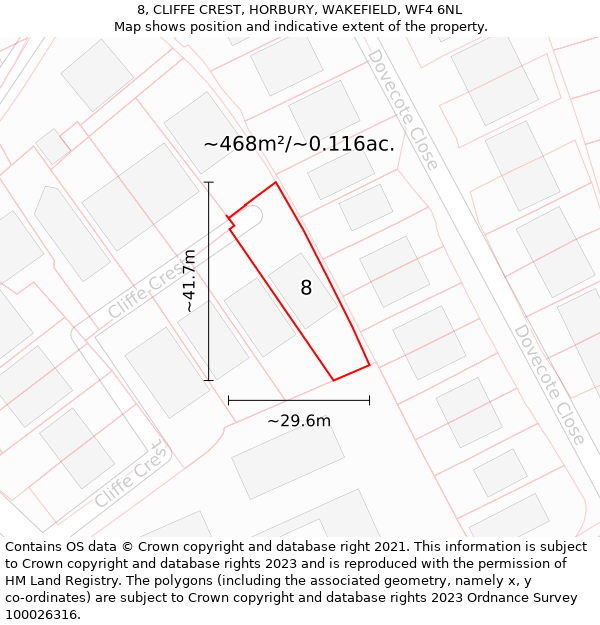 8, CLIFFE CREST, HORBURY, WAKEFIELD, WF4 6NL: Plot and title map