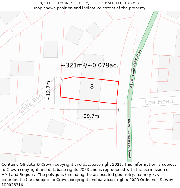 8, CLIFFE PARK, SHEPLEY, HUDDERSFIELD, HD8 8EG: Plot and title map