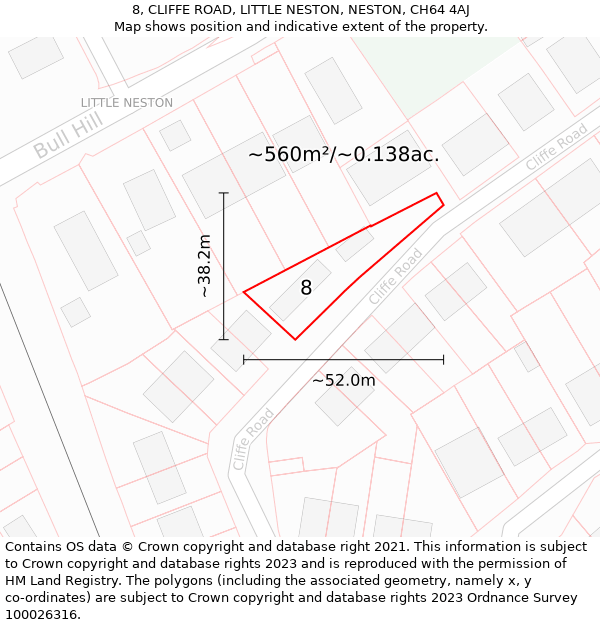 8, CLIFFE ROAD, LITTLE NESTON, NESTON, CH64 4AJ: Plot and title map