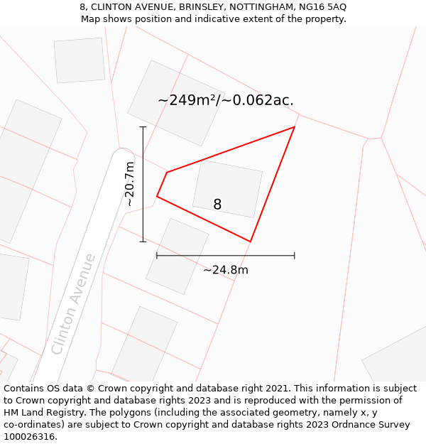 8, CLINTON AVENUE, BRINSLEY, NOTTINGHAM, NG16 5AQ: Plot and title map