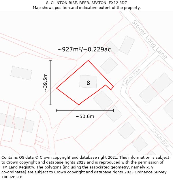 8, CLINTON RISE, BEER, SEATON, EX12 3DZ: Plot and title map