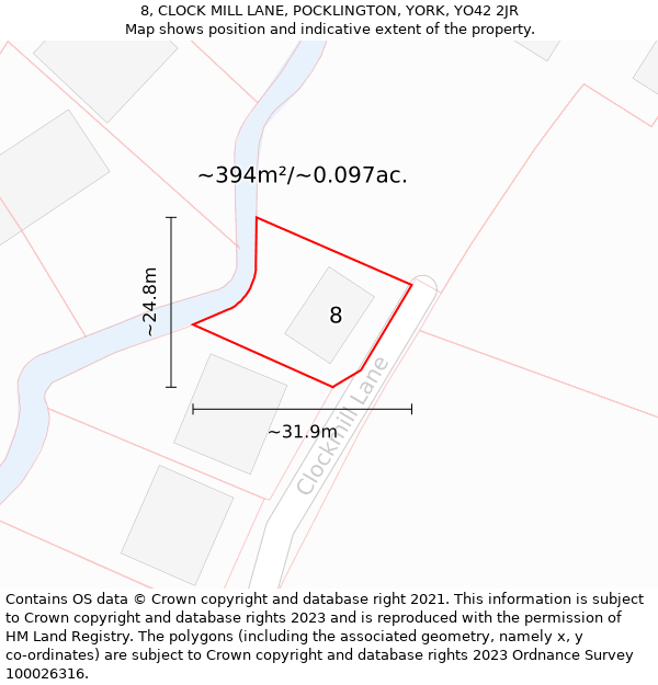 8, CLOCK MILL LANE, POCKLINGTON, YORK, YO42 2JR: Plot and title map