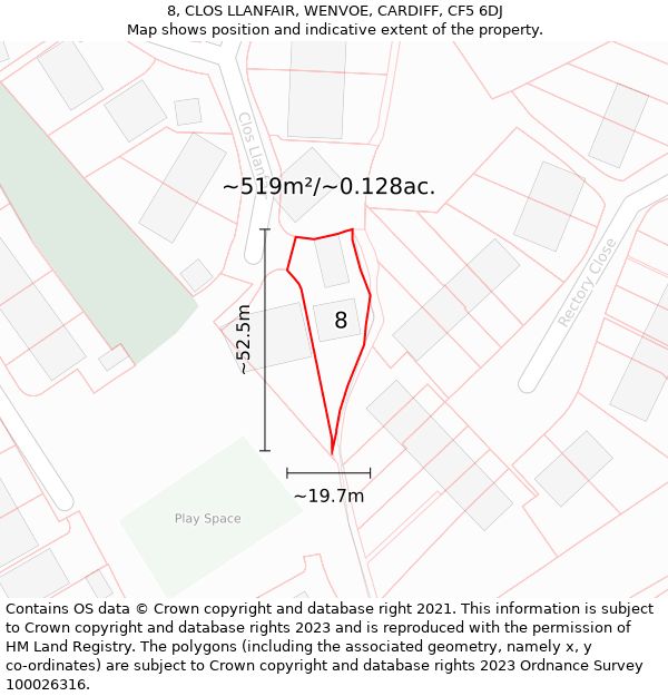 8, CLOS LLANFAIR, WENVOE, CARDIFF, CF5 6DJ: Plot and title map