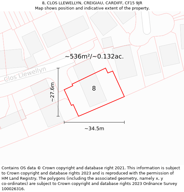 8, CLOS LLEWELLYN, CREIGIAU, CARDIFF, CF15 9JR: Plot and title map