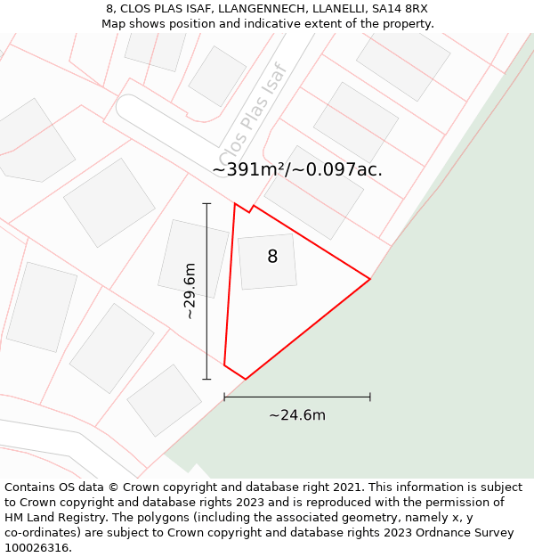 8, CLOS PLAS ISAF, LLANGENNECH, LLANELLI, SA14 8RX: Plot and title map