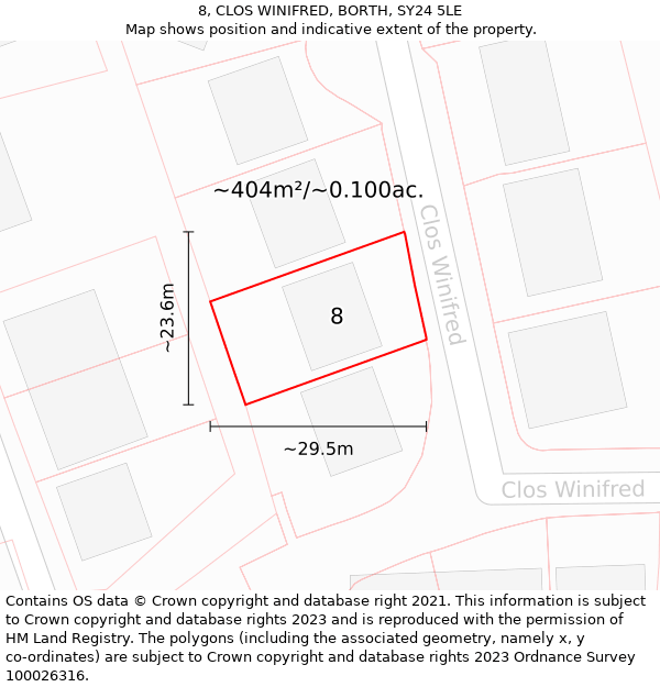 8, CLOS WINIFRED, BORTH, SY24 5LE: Plot and title map