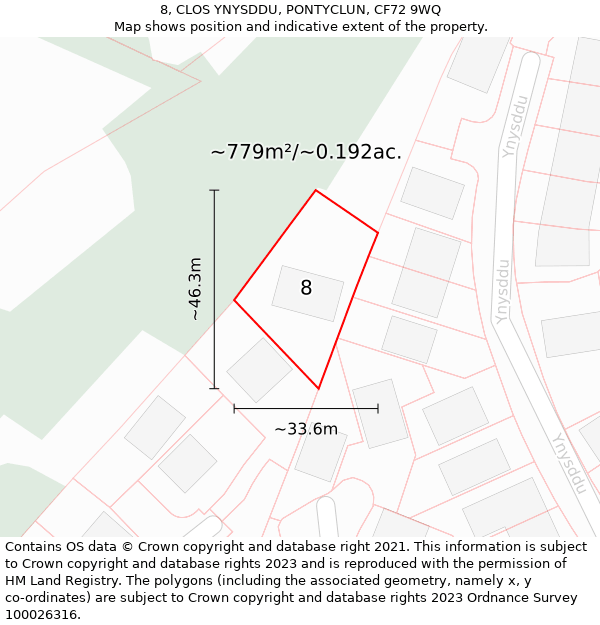 8, CLOS YNYSDDU, PONTYCLUN, CF72 9WQ: Plot and title map