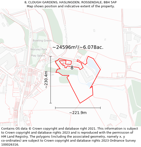 8, CLOUGH GARDENS, HASLINGDEN, ROSSENDALE, BB4 5AP: Plot and title map