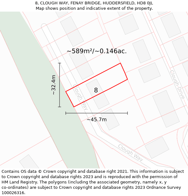 8, CLOUGH WAY, FENAY BRIDGE, HUDDERSFIELD, HD8 0JL: Plot and title map