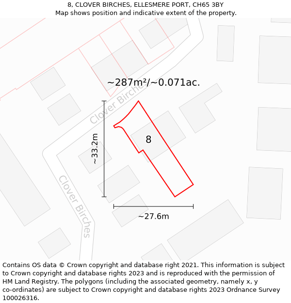 8, CLOVER BIRCHES, ELLESMERE PORT, CH65 3BY: Plot and title map