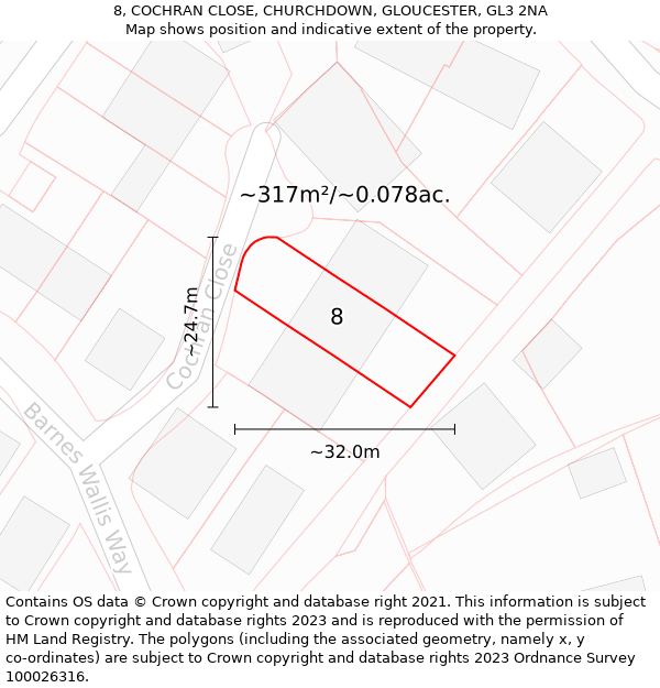 8, COCHRAN CLOSE, CHURCHDOWN, GLOUCESTER, GL3 2NA: Plot and title map