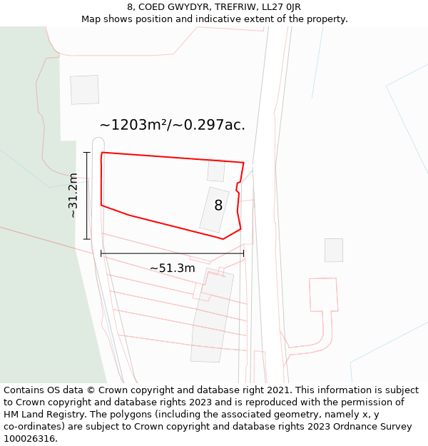 8, COED GWYDYR, TREFRIW, LL27 0JR: Plot and title map