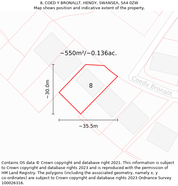 8, COED Y BRONALLT, HENDY, SWANSEA, SA4 0ZW: Plot and title map