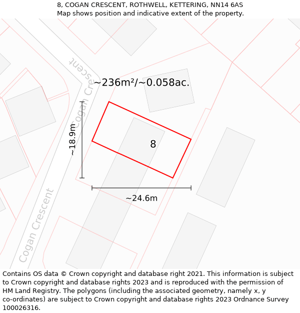 8, COGAN CRESCENT, ROTHWELL, KETTERING, NN14 6AS: Plot and title map