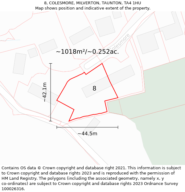 8, COLESMORE, MILVERTON, TAUNTON, TA4 1HU: Plot and title map