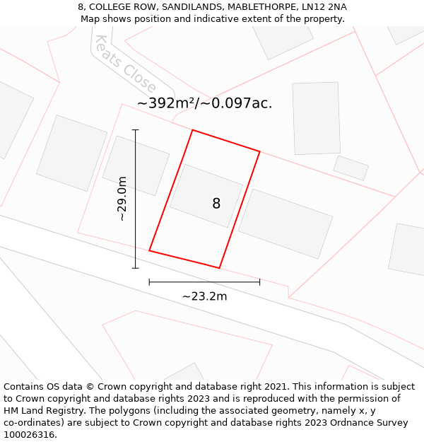 8, COLLEGE ROW, SANDILANDS, MABLETHORPE, LN12 2NA: Plot and title map