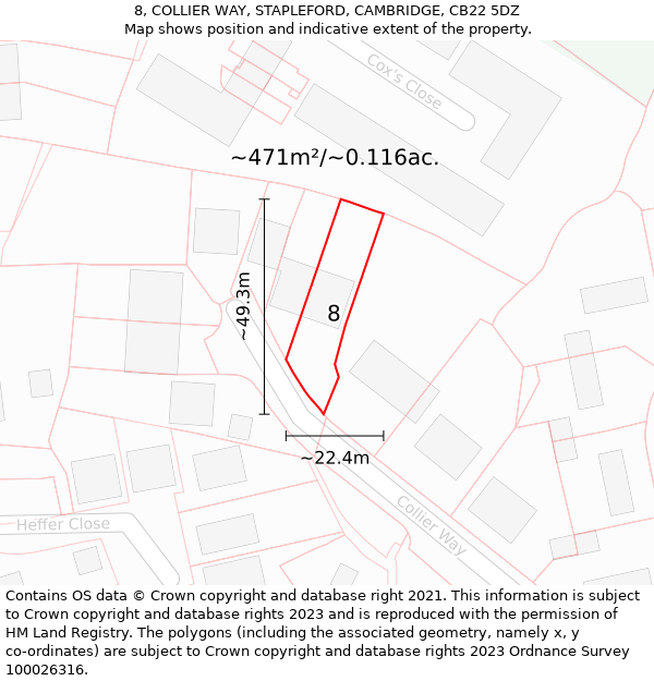 8, COLLIER WAY, STAPLEFORD, CAMBRIDGE, CB22 5DZ: Plot and title map