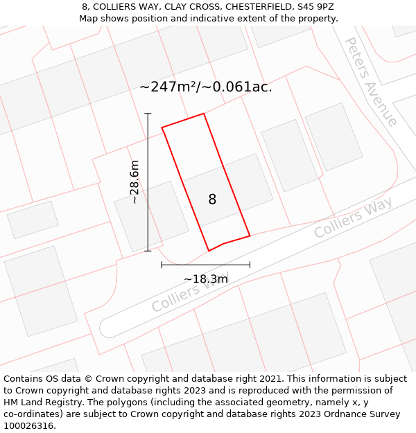 8, COLLIERS WAY, CLAY CROSS, CHESTERFIELD, S45 9PZ: Plot and title map