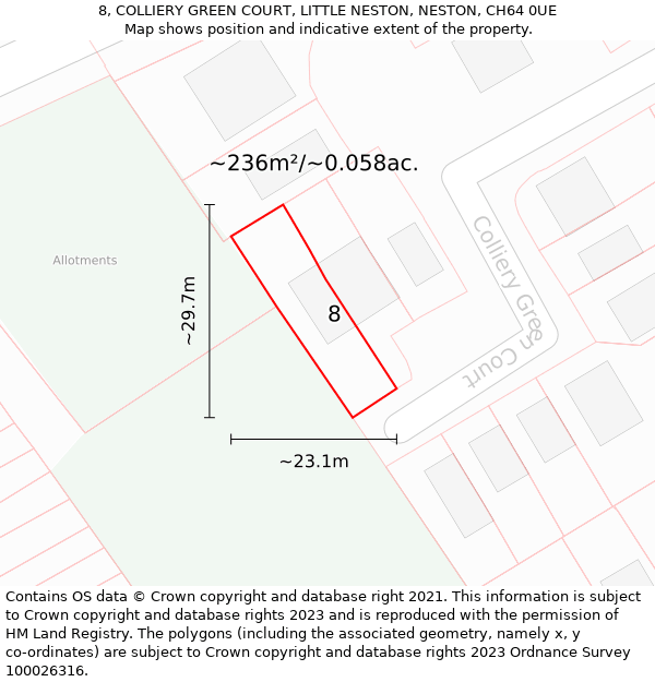 8, COLLIERY GREEN COURT, LITTLE NESTON, NESTON, CH64 0UE: Plot and title map