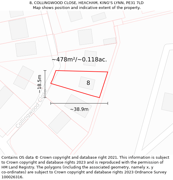 8, COLLINGWOOD CLOSE, HEACHAM, KING'S LYNN, PE31 7LD: Plot and title map