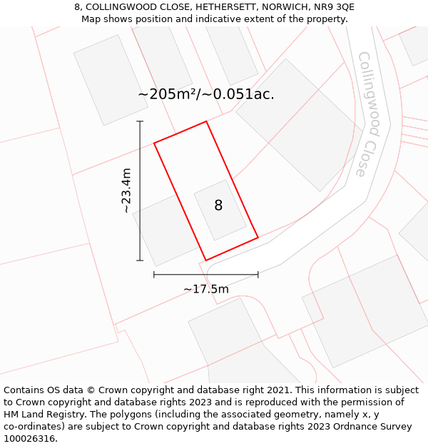 8, COLLINGWOOD CLOSE, HETHERSETT, NORWICH, NR9 3QE: Plot and title map