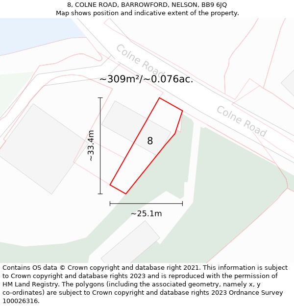 8, COLNE ROAD, BARROWFORD, NELSON, BB9 6JQ: Plot and title map