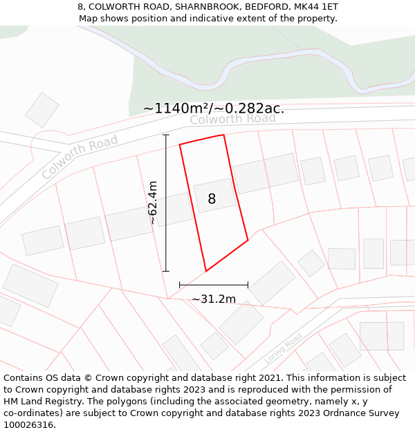 8, COLWORTH ROAD, SHARNBROOK, BEDFORD, MK44 1ET: Plot and title map