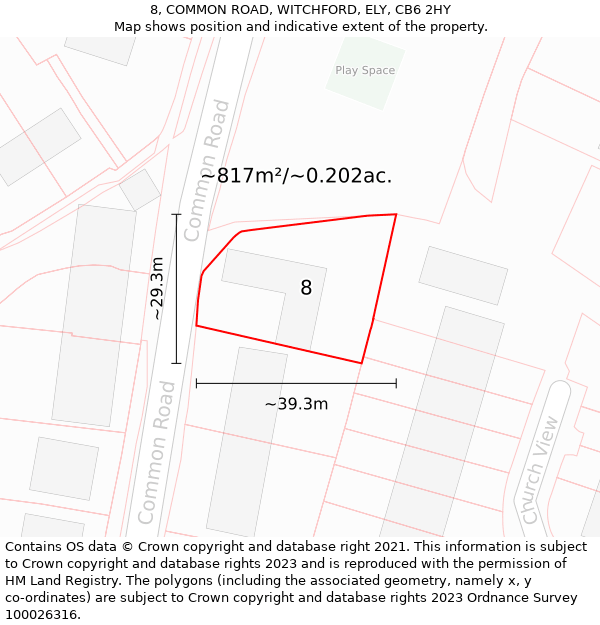 8, COMMON ROAD, WITCHFORD, ELY, CB6 2HY: Plot and title map