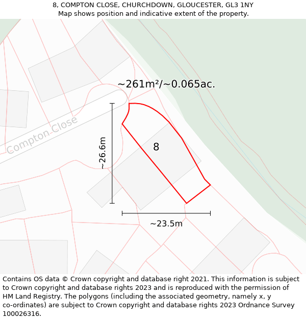 8, COMPTON CLOSE, CHURCHDOWN, GLOUCESTER, GL3 1NY: Plot and title map