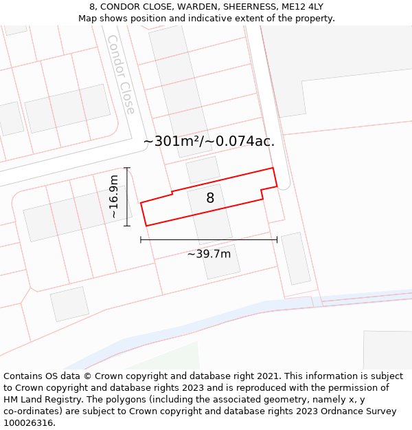 8, CONDOR CLOSE, WARDEN, SHEERNESS, ME12 4LY: Plot and title map