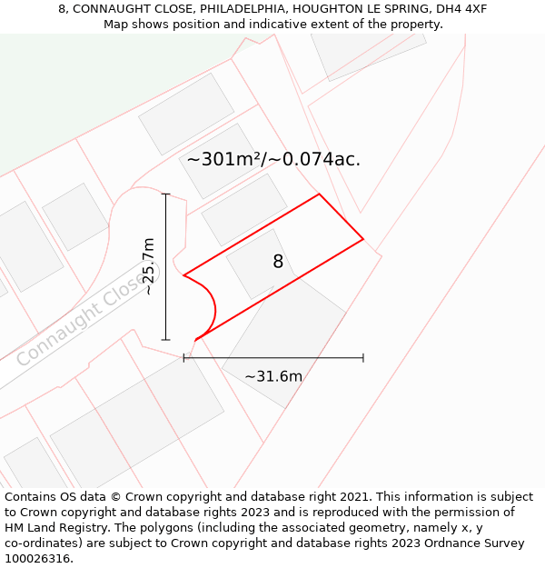 8, CONNAUGHT CLOSE, PHILADELPHIA, HOUGHTON LE SPRING, DH4 4XF: Plot and title map