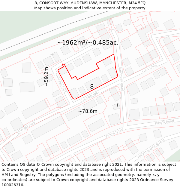 8, CONSORT WAY, AUDENSHAW, MANCHESTER, M34 5FQ: Plot and title map