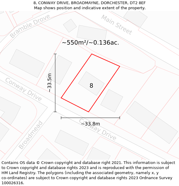 8, CONWAY DRIVE, BROADMAYNE, DORCHESTER, DT2 8EF: Plot and title map