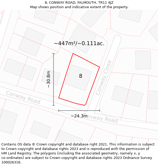 8, CONWAY ROAD, FALMOUTH, TR11 4JZ: Plot and title map