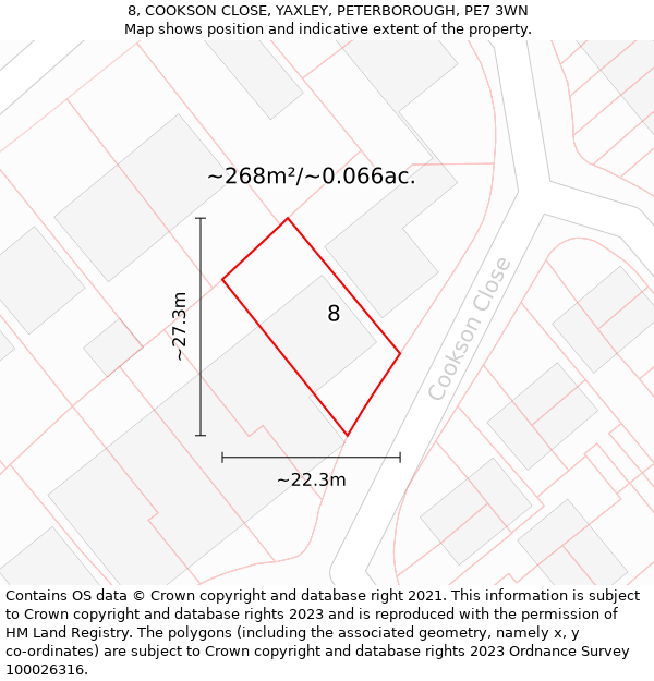 8, COOKSON CLOSE, YAXLEY, PETERBOROUGH, PE7 3WN: Plot and title map