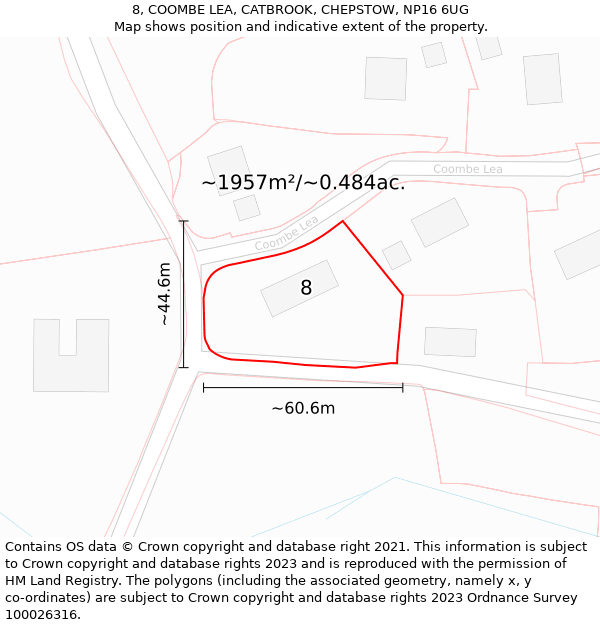 8, COOMBE LEA, CATBROOK, CHEPSTOW, NP16 6UG: Plot and title map