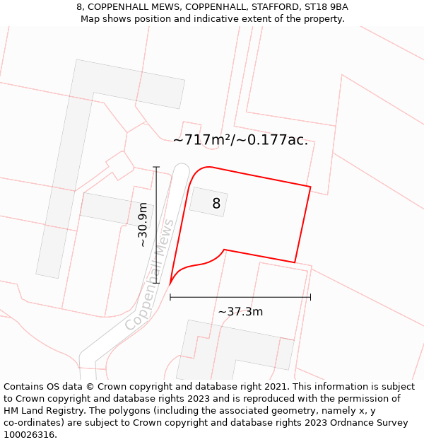 8, COPPENHALL MEWS, COPPENHALL, STAFFORD, ST18 9BA: Plot and title map