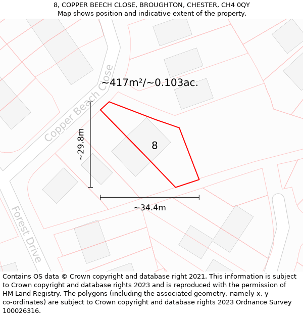 8, COPPER BEECH CLOSE, BROUGHTON, CHESTER, CH4 0QY: Plot and title map