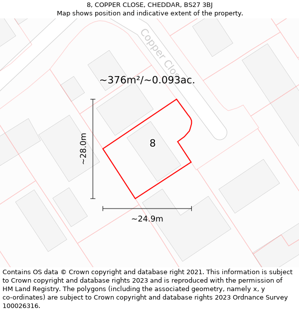 8, COPPER CLOSE, CHEDDAR, BS27 3BJ: Plot and title map