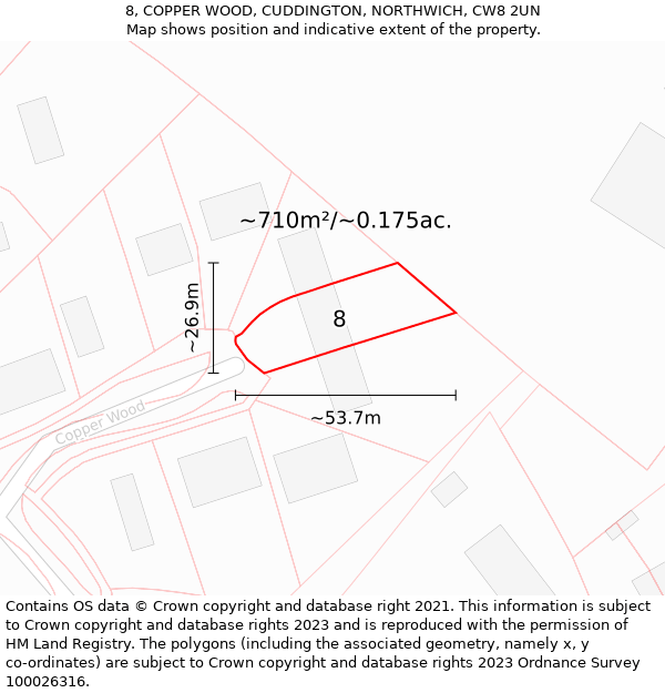 8, COPPER WOOD, CUDDINGTON, NORTHWICH, CW8 2UN: Plot and title map