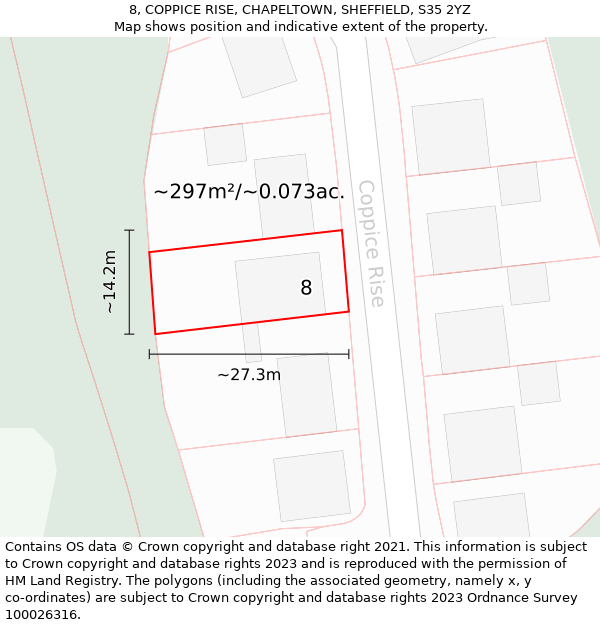 8, COPPICE RISE, CHAPELTOWN, SHEFFIELD, S35 2YZ: Plot and title map