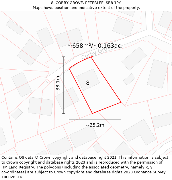 8, CORBY GROVE, PETERLEE, SR8 1PY: Plot and title map