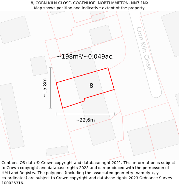 8, CORN KILN CLOSE, COGENHOE, NORTHAMPTON, NN7 1NX: Plot and title map