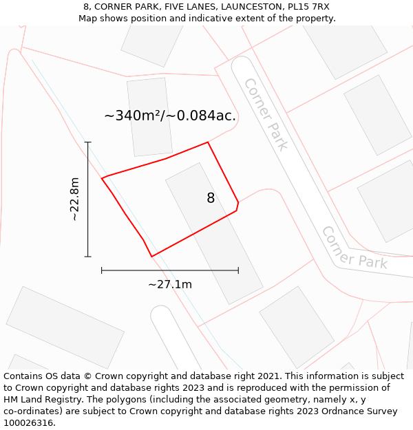 8, CORNER PARK, FIVE LANES, LAUNCESTON, PL15 7RX: Plot and title map