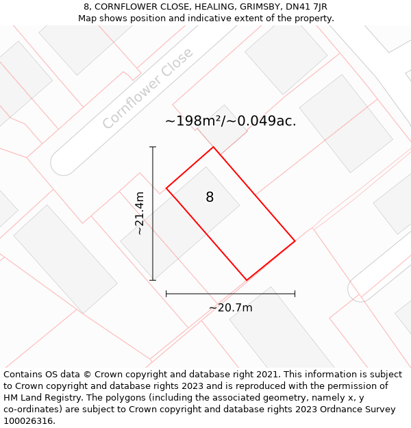 8, CORNFLOWER CLOSE, HEALING, GRIMSBY, DN41 7JR: Plot and title map