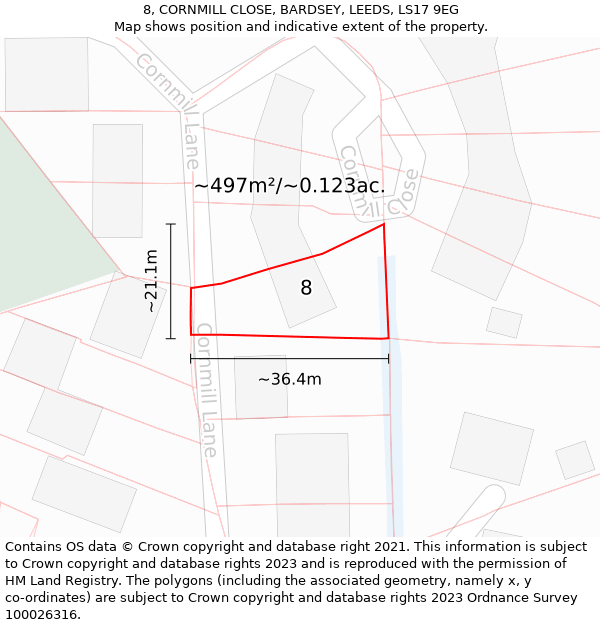 8, CORNMILL CLOSE, BARDSEY, LEEDS, LS17 9EG: Plot and title map