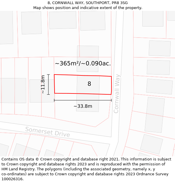 8, CORNWALL WAY, SOUTHPORT, PR8 3SG: Plot and title map