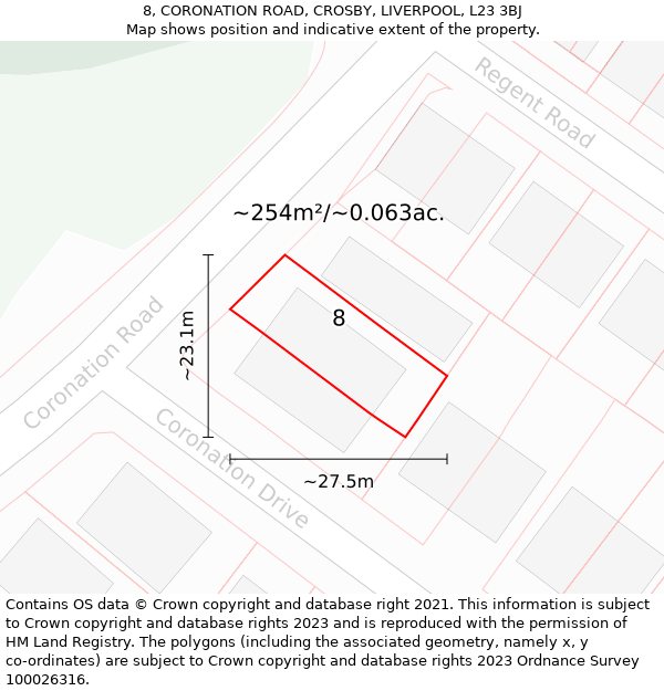 8, CORONATION ROAD, CROSBY, LIVERPOOL, L23 3BJ: Plot and title map